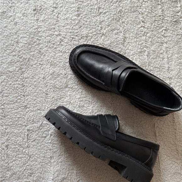 Black Chunky Platform Loafers - Picture 3 of 9